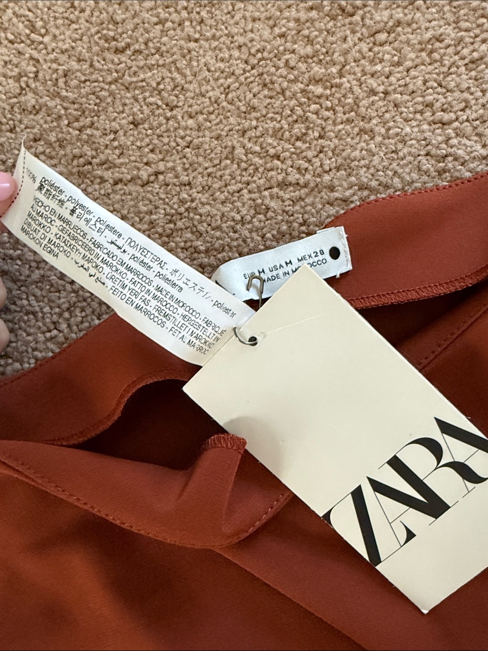 Zara Rust Red-Brown Tobacco Sleeveless Maxi Dress with Draped Waist Ring - Picture 13 of 14